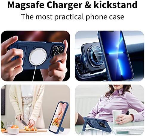 Биберкас Дизајн Магнетни за Iphone 13 Pro Max Случај Со Magsafe, 3 Стојат Начин Kickstand, Поддршка Безжично Полнење, Воена Одделение