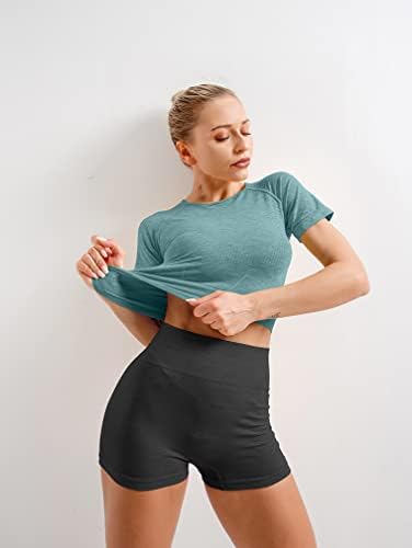 Hyz жени тренингот 3 парчиња поставува беспрекорни јога култури врвови салата трчаат спортски кратки ракави атлетски кошули