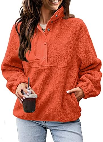 Halенски полу -привремено руно пулвер пулвер обичен нејасен шерпа џемпер со џебови трендовски кошули со долг ракав