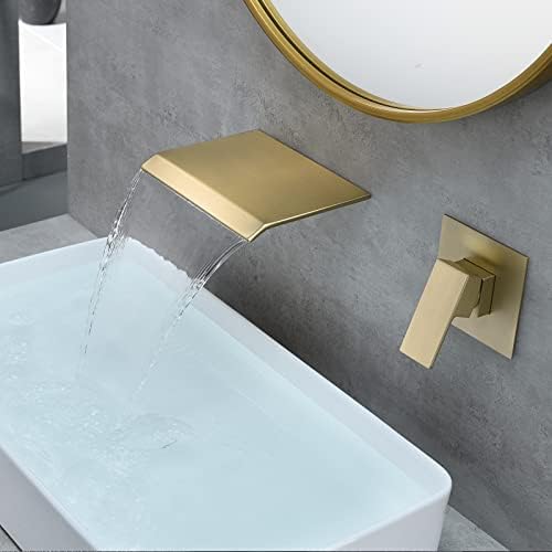Дасан wallид монтирање на водопади бања тапа четкано злато во тапа за мијалник на wallидот, единечна рачка поставена со модерна