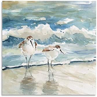 Трпезарија wallидна уметност плажа птици wallидни уметности крајбрежни wallидни уметнички уметнички галеби акварел платно печатење