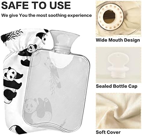 Шишиња со топла вода со покривка скица панда торба за топла вода за олеснување на болката, главоболки, шишиња за греење 2 литар
