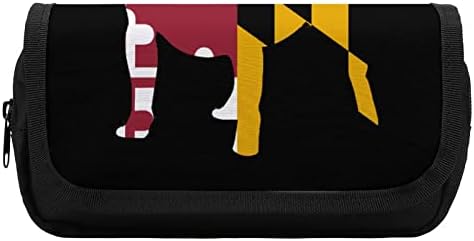 Pitbull Maryland Flag Голем капацитет Молив со молив, мулти-слот-молив торба за преносно складирање на пенкало со патент со патент