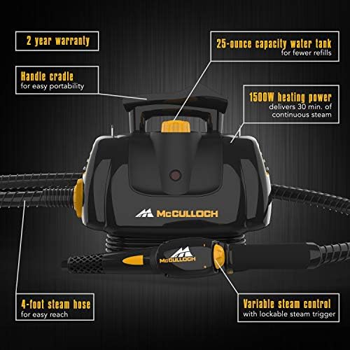Преносен чистач на електрична енергија McCulloch MC1270 со подот, променлива пареа, сет на додатоци од 16 парчиња, природно чистење без