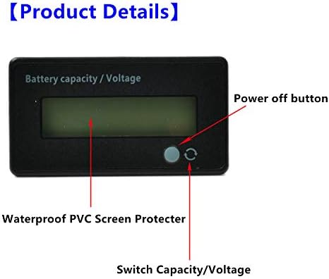 QJFCare Flash Alarm Blue LCD водоотпорен капацитет на батеријата Монитор на мерач на мерач на мерач, 12V/24V/36V/48V Индикатор за статус на батерија