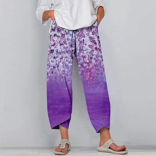 Xiloccer пешачки панталони жени долги обични панталони за половината за печатење дама широки панталони панталони за нозе еластични цвеќиња