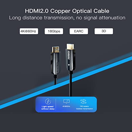 HDMI 2.0 Оптички Кабел 4k@60Hz Ултра HD Кабел Со Голема Брзина Компатибилен Со Лаптоп Монитор Apple-TV Ps4 Xbox One, 33ft/10m
