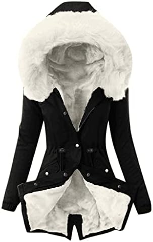 Зими зимски палта, класичен палто со долг ракав, жени, жени зима плус големина крзно поставени палта цврсти меки дуксери за џеб за жени бела