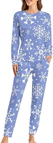 Зимски Снегулки Женски Пижами Сет 2 Парче Мека Облека За Спиење Долги Ракави Дневна Облека