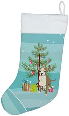 Богатства на Каролина WDK2982CS CHIHUAHUA Сребрена и тен Божиќ Божиќно порибување, камин што виси чорапи Божиќна сезона Декора за украси