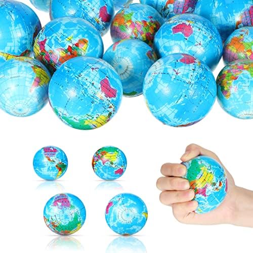 40 компјутери Глобус Стрес топка Светски светски стрес топки, 3 инчи 2,5 инчи мини топки со стрес од пена за возрасни тинејџери вежбање