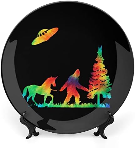Врзана боја Бигфут Еднорог НЛО декоративна чинија Тркалезни керамички плочи со приказ за свадбени украси за домашни канцеларии