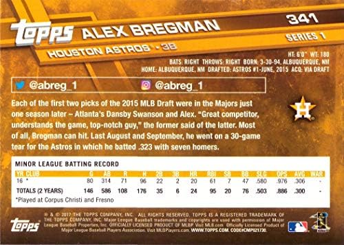 2017 Топс Бејзбол 341 Алекс Брегман Дебитант Картичка - 1 Официјален Дебитант Картичка