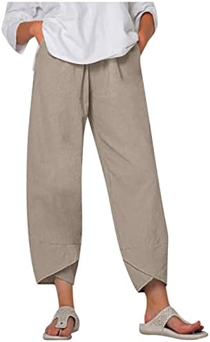 Ucенски лесни џогери uqrzau, лесни обични панталони од девет четвртина со џебови Еластични панталони за половината, трендовски фустан