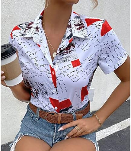 Копчиња надолу кошули за жени летен трендовски цвет против вратот лапел врвови елегантна обична работа маичка блуза блуза