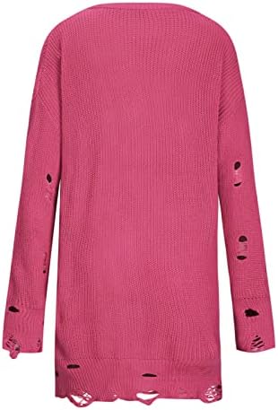 Hgnay жени џемпери екипаж на екипаж со долг ракав кабел плетен бучен пуловер цврста боја полите нередовни долги џемпери фустани
