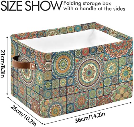 Зоо -голема корпа за складирање, бохо мандала кујна сино кафеава крпеница цветна ориентална преклопна кутија кутија организатор
