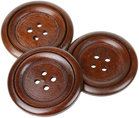 Cotowin 10 парчиња кафеави 4 дупки Големи кружни дрвени копчиња за шиење занаетчиски додатоци за DIY, 50мм