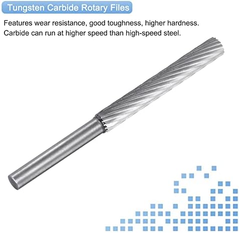Uxcell Tunften Carbide Rotary Files 1/6 4mm Shank, 1/5 5 mm сечење диа со единечен исечен цилиндер за мелење на секачи за мека метална резба за