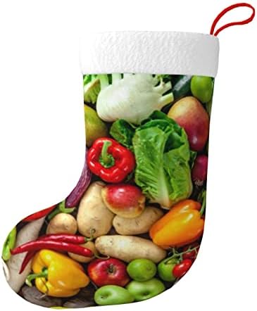 Yilequan 18 инчи Божиќни чорапи класични чорапи, свежо овошје и зеленчук, за украси за семејни празници за Божиќ