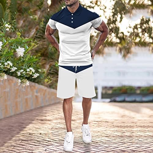 Менс 2 парчиња сетови летни машки модни маички со кратки ракави и шорцеви поставени летни 2 парчиња облека