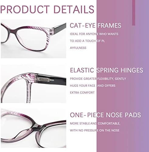 FONHCOO 3 пакувања за читање очила за жени, сино светло блокирање на стилски читач на компјутерски мачки за очи со пролетни шарки