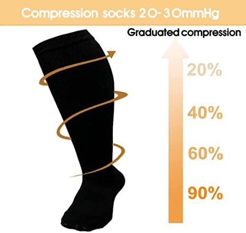 Bigfox плус количини за компресија со големина широко теле, 20-30 mmHg дипломирал чорап за компресија за мажи жени кои дишат чорапи за лет