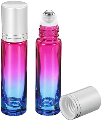 Шишиња со ролери со 10 мл, 2 пакувања стакло есенцијално масло со топка со топки со капакот на капакот, розово сина