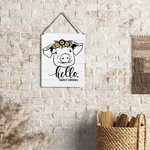 Знак за бања Декор здраво слатки образи цитат свињи дрвени знаци плакета wallид што виси постери уметнички дела 10 ”x8” рустикална