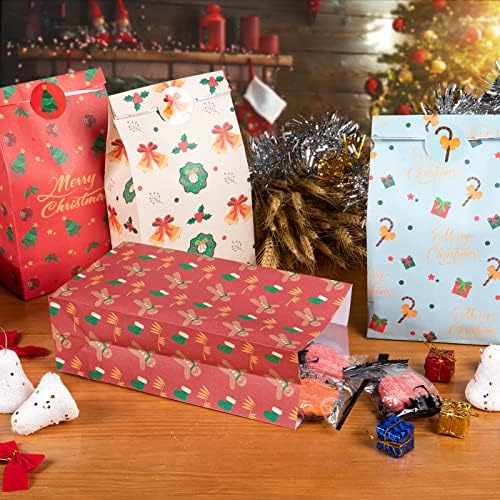 Декорлиф Божиќни Торби за Лекување, 48 ПАРЧИЊА Божиќни Хартиени Кеси Со Налепници, Чанти За Забави За Деца, Избрани Божиќни Добри