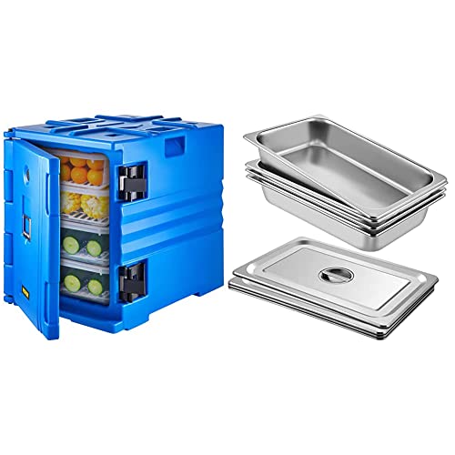 Vevor изолирана превозникот со тава за храна, 82 QT топла кутија за угостителство, носач на кутии за храна LLDPE W & Mophorn 4 Pack Hotel Pan