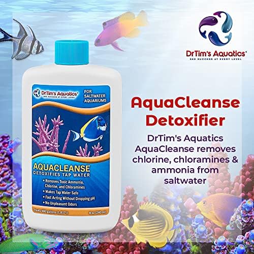 Д -р Тим Акватика солена вода со солена вода Aquacleanse Detoxifier - За резервоари за риби, аквариуми - ги елиминира токсичните хемикалии,