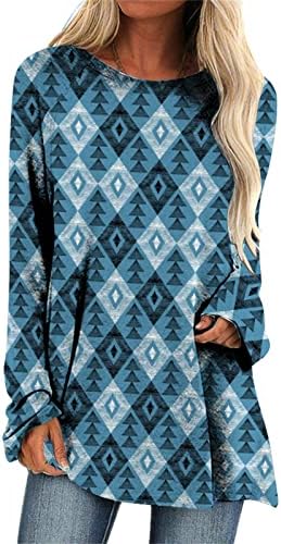 Nokmopo плус големина врвови на женски моден лесен ракав со долг ракав, тркалезен пулвер, врвен блуза, пулвер, туничен врвови на врвови