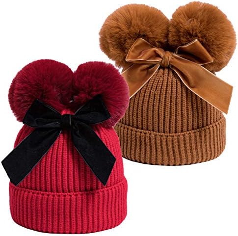 Yateen новороденче дете бебе плетете волнена капа зимска топла двојна помпом -грав капа со лак