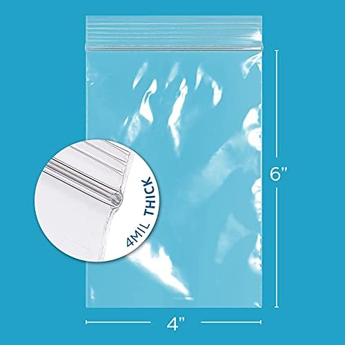 GPI-4 x 6 чисти пластични поштенски кеси, 1000 брои, тешка должина од 4 милји издржливи поли-торбички со заклучување на патент, висина