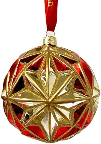 Хејрлмори за празници од ватерфорд црвено и злато обоена стаклена топка Божиќен украс
