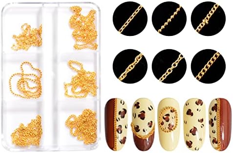 6 ленти ланци на нокти за ноктите за нокти 3D метални нокти шарми за нокти украсување метални златни панк -столпчиња за нокти ланци метални
