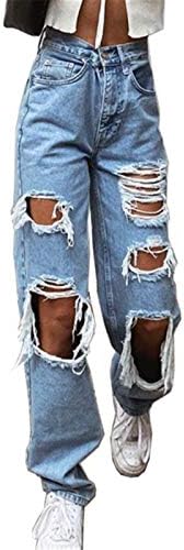 Деним еластични фармерки од тексас на половината со џебови трендовски буги панталони копче фармерки дупка високи панталони џеб лабави