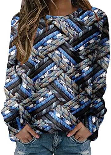 Женски тркалезен врат со долг ракав џемпер џемпер џемпер моден печатен џемпер врвен женски топла маичка