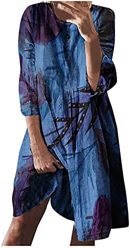 Нокмопо Долги Фустани За Жени Формално Секојдневно Удобно Тркалезно Печатење На Вратот/Фустан Со Долги Ракави Со Лисја