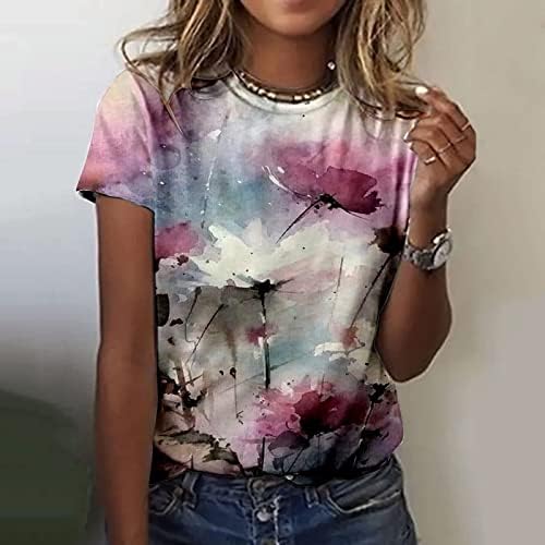 Амикадом тинејџерски девојки блуза градиент графички врвови маички кратки ракави есенски есен летен блуза 2023 облека трендовски hx