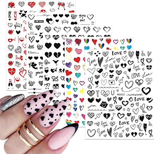 Ден на вinesубените налепници за срцеви нокти 6 чаршави срца Декларации за нокти за жени 3Д само лепило акрилни нокти снабдување црно црвено