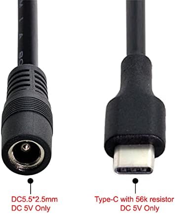 JSER USB 3.1 Type C USB-C до DC 5.5x2.5mm Power Jack Полнење Кабел DC 5V 10CM