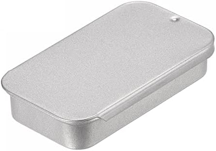 Uxcell метална калај кутија, 3 парчиња 2,36 x 1,18 x 0,43 правоаголни празни контејнери за складирање на ливчиња со лизгачки капаци, сребрен