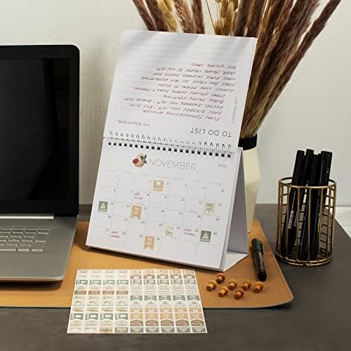 Естетски календар за мала биро 2023 со налепници - работи до јуни 2024 година - прекрасен календар за десктоп 6 x 8 за лесно