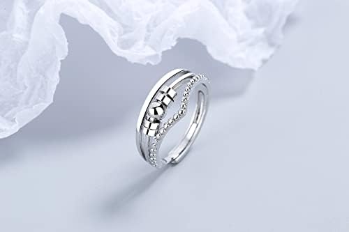 Сребрена фиџет Спинер прстени, монистра против анксиозност, вртејќи прстени ， Олеснување на вознемиреност од не'рѓосувачки челик, прилагодливо