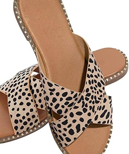 Женски рамни слајдови сандали околу отворено пети се лизгаат на папучи 2023 летни чевли на плажа за жени облечени рамен пип пети