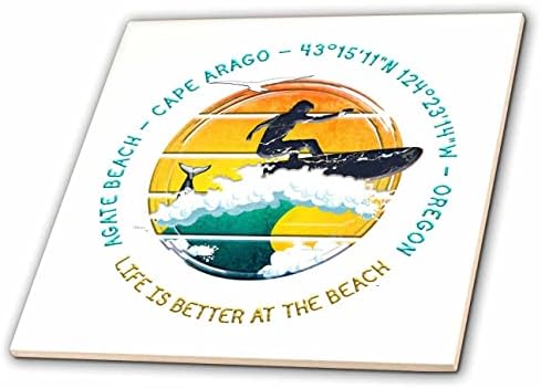 3drose Американски плажи-Агат Плажа, Кејп Arго, орегон лето патување подарок-Плочки