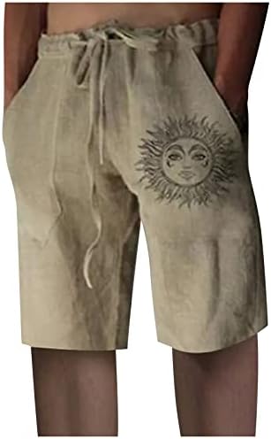 Памучни постелнини од памук Wenkomg1 за мажи, лесни шорцеви за дишење на плажа летни печатени пижами шорцеви обични PJ стебла