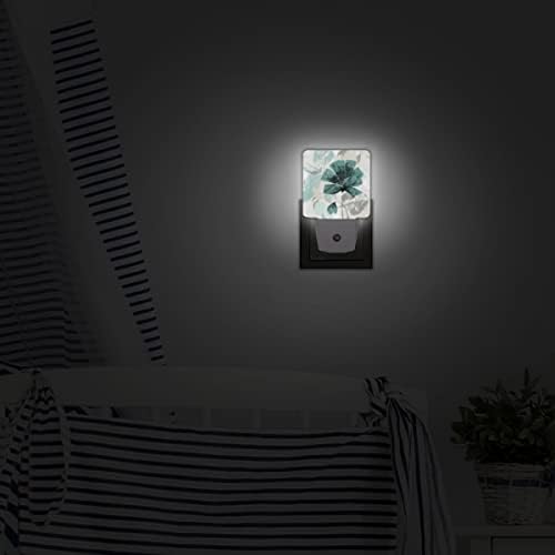 Uoyo Retro Bule Flower Night Light Set од 2, Акварел пролетни растенија приклучуваат LED Night Light Auto Dusk на Dawn Sensor Sensor за детска